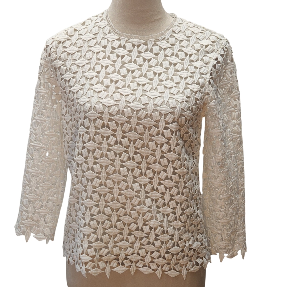 Paul & Joe Sister Geometric Lace Blouse Ivory White Designer Top Size 1 Small